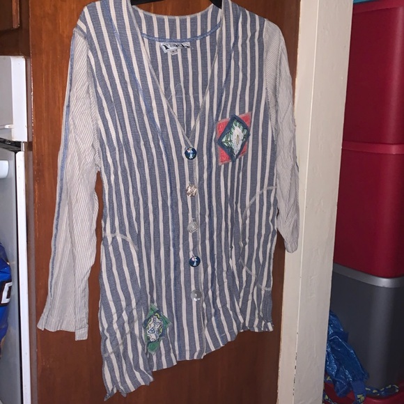 Faith Vintage 80’s/90’s Button Up blouse Rayon Beads/Patches - Picture 1 of 7
